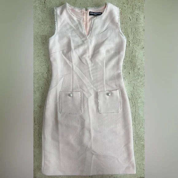 Karl Lagerfeld Pink Sleeveless Tonal Tweed Pocket Sheath Dress Size 6 - Picture 2 of 9